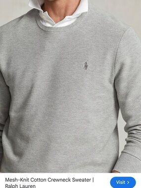 Ralph Lauren Men's Mesh-Knit Cotton Crewneck Sweater - Light Gray-pima cotton